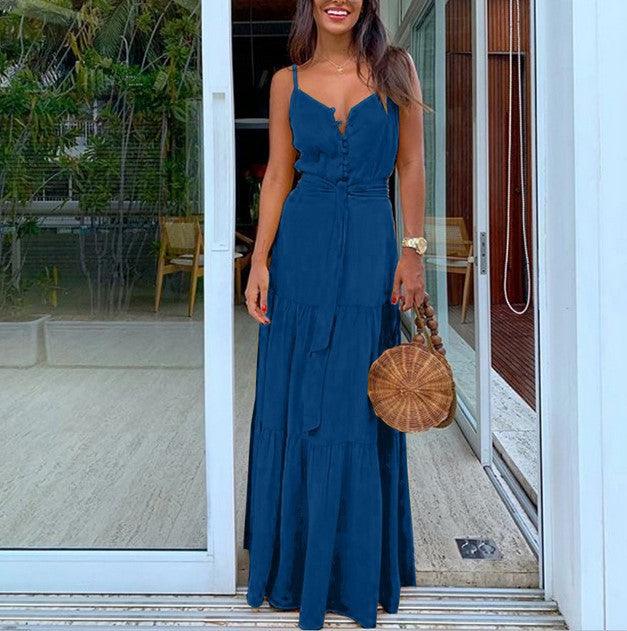 Damen Maxikleid mit Knopfverschluss und fließendem Rock R&B