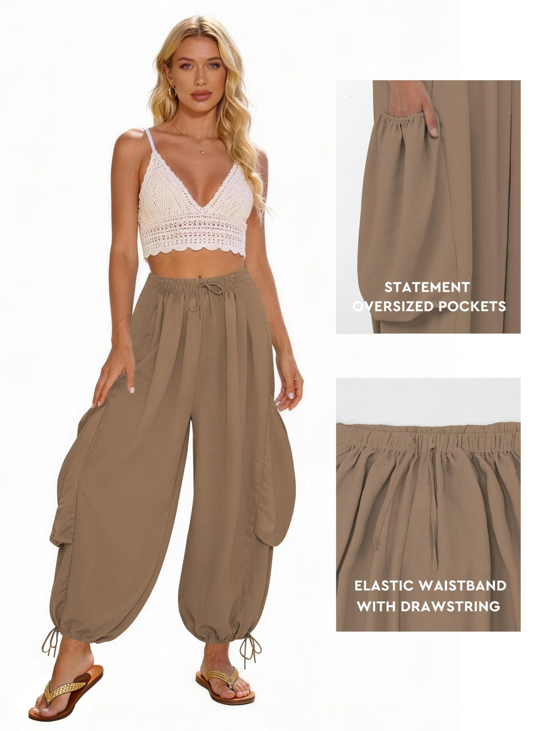 Damen Bequeme Freizeithose mit übergroßen Taschen und elastischem Bund R&B