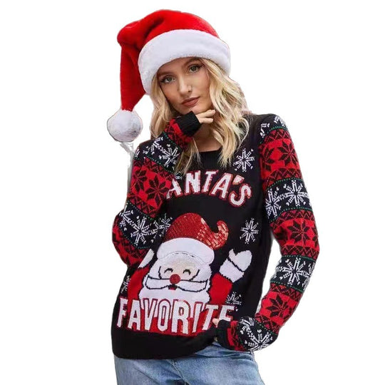 Damen Weihnachtspullover mit festlichem Santa-Motiv und glänzenden Details R&B