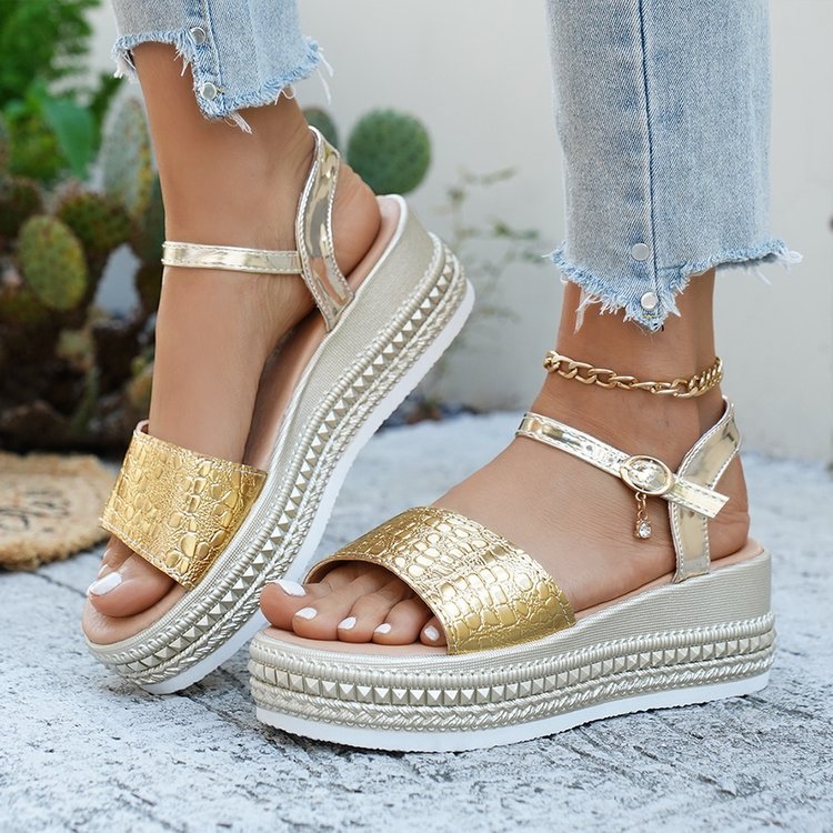 Damen Wedge-Sandaletten mit modischem Korkdesign und komfortablem Fußbett R&B