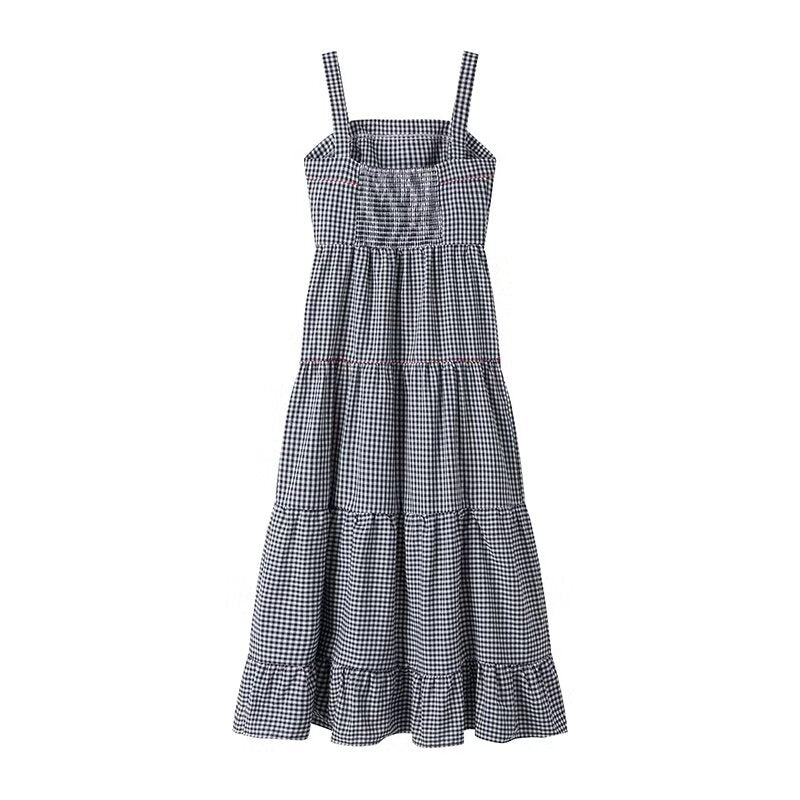 Damen Maxikleid mit Karo-Muster und lebhaften gestickten Krabbenmotiven R&B