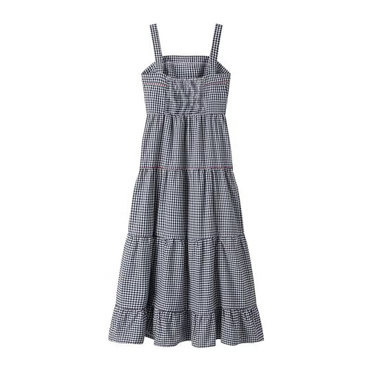 Damen Maxikleid mit Karo-Muster und lebhaften gestickten Krabbenmotiven R&B