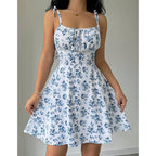 Damen Sommerliches Blümchenkleid mit verstellbaren Spaghettiträgern R&B