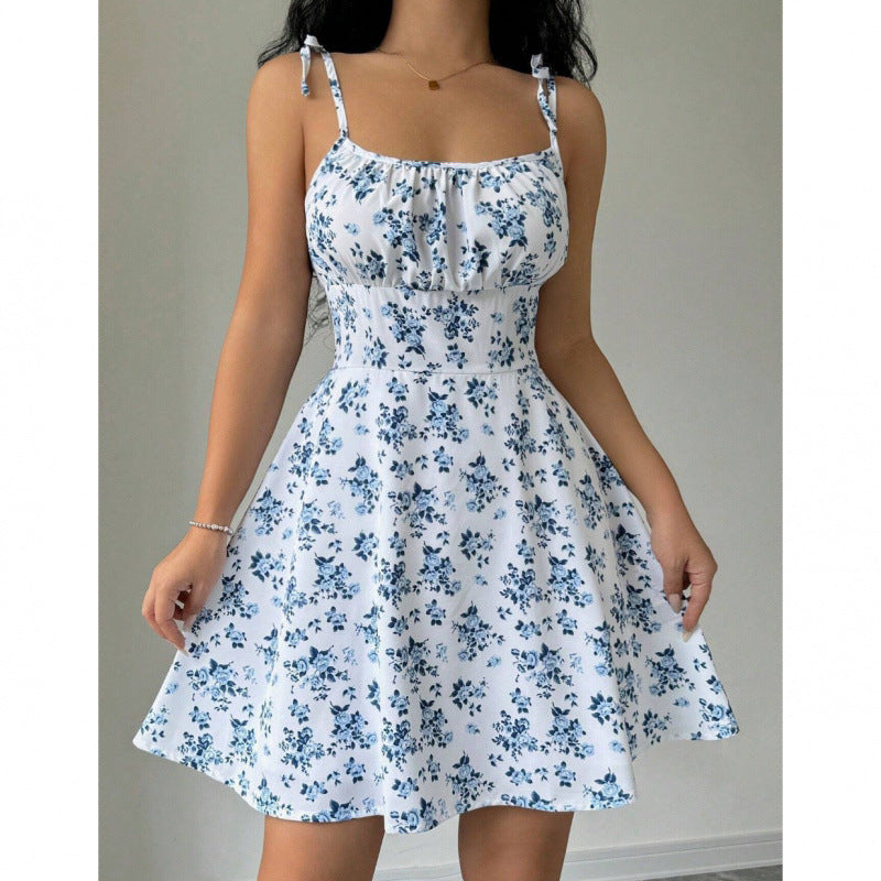 Damen Sommerliches Blümchenkleid mit verstellbaren Spaghettiträgern R&B