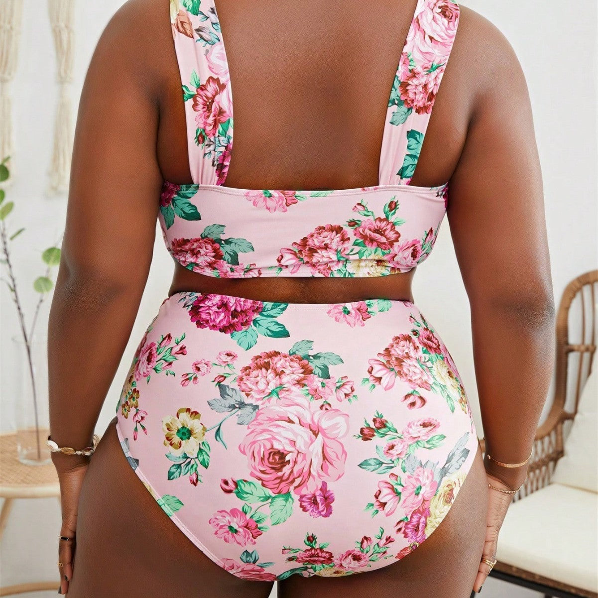 Damen Hochtailliertes Bikini-Set mit floralem Design R&B