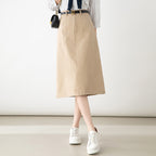 Damen Midi-Rock mit Taschen und Gürtel