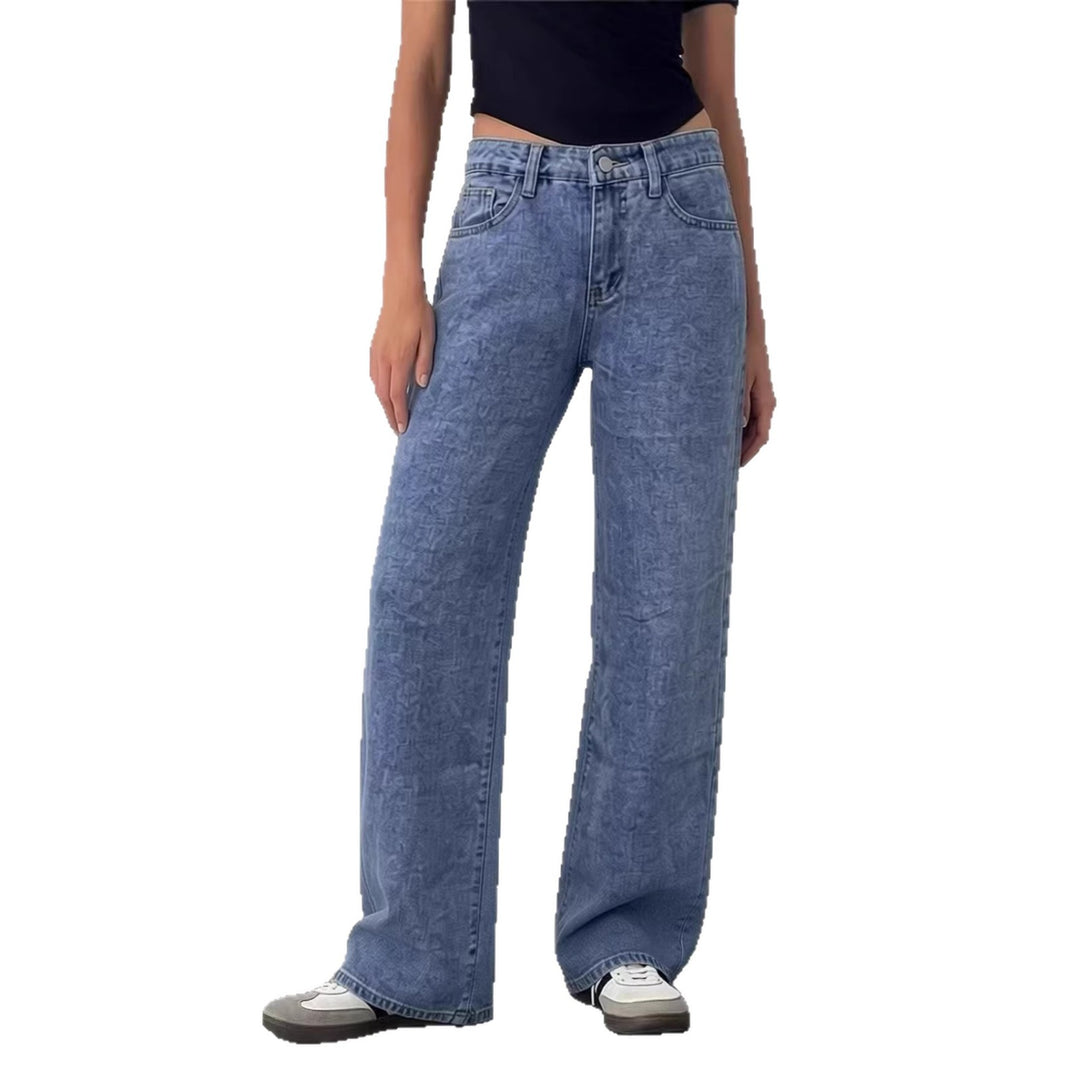 Damen Weite High-Waist Jeans mit klassischem Schnitt und ausgefransten Säumen R&B