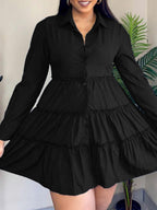 Damen Hemdblusenkleid mit voluminösem Saum und langen Ärmeln