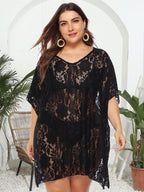 Damen luftiger Häkel-Strandüberwurf mit floralem Design R&B