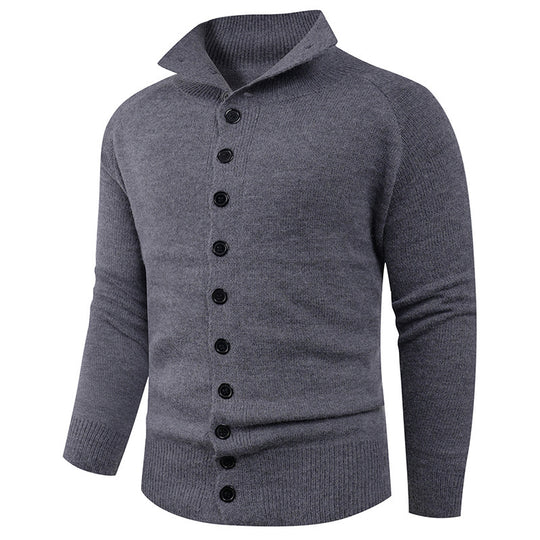 Herren Strickpullover mit hohem Kragen und Knopfverschluss R&B