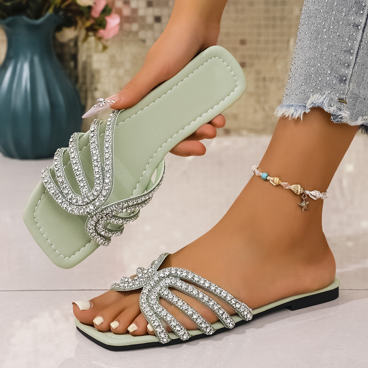 Damen Glamouröse Riemchen-Sandalen mit funkelnden Strassdetails R&B