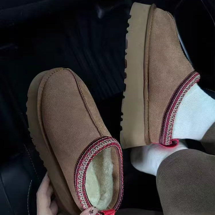 Damen warme Mokassin-Stiefel mit doppeltem Kragen R&B