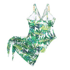 Damen Einteiler Badeanzug mit elegantem Wickeldesign und goldenen Akzenten