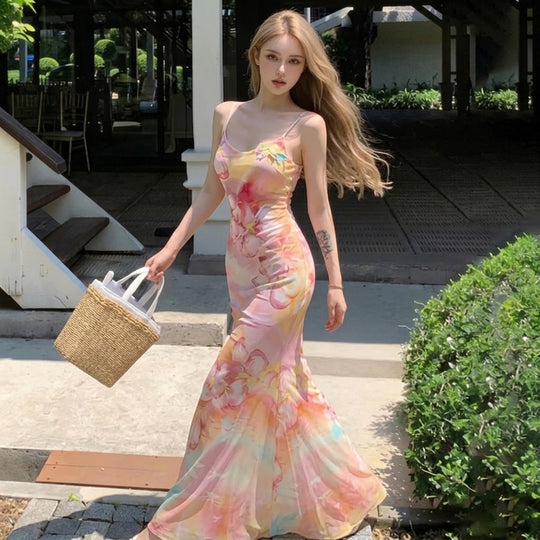 Damen Maxikleid mit floralen Akzenten und raffiniertem Schnitt R&B