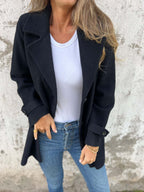Damen Fleece Mantel mit doppelter Knopfleiste und schickem Reverskragen R&B