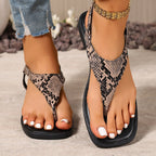 Damen Zehenstegsandalen mit schickem Schlangenmuster und rutschfester Sohle R&B