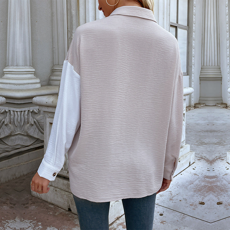 Damen Lässiges Hemdblusenshirt mit trendy Farbblockdesign R&B