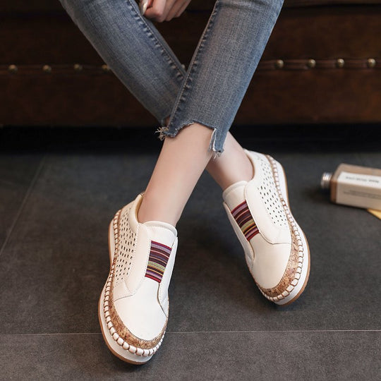 Damen modische Slip-On Sneakers mit luftiger Netzstruktur und dekorativen Streifen R&B