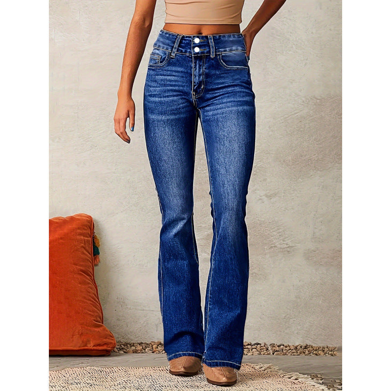 Damen Bootcut Jeans mit hohem Bund und modischen Knöpfen R&B