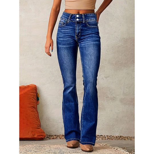 Damen Bootcut Jeans mit hohem Bund und modischen Knöpfen R&B