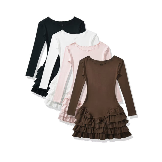 Damen Ballettkleid mit Rüschensaum und langen Ärmeln R&B
