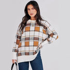 Damen oversized Pullover mit Karomuster und lässigem Schnitt R&B