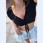 Damen Crop-Top mit modischem Raffungselement und Kordelzug R&B
