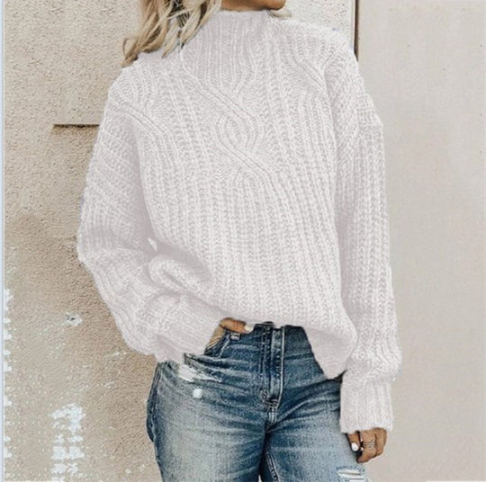 Damen Grobstrickpullover mit hohem Kragen und strukturiertem Design R&B