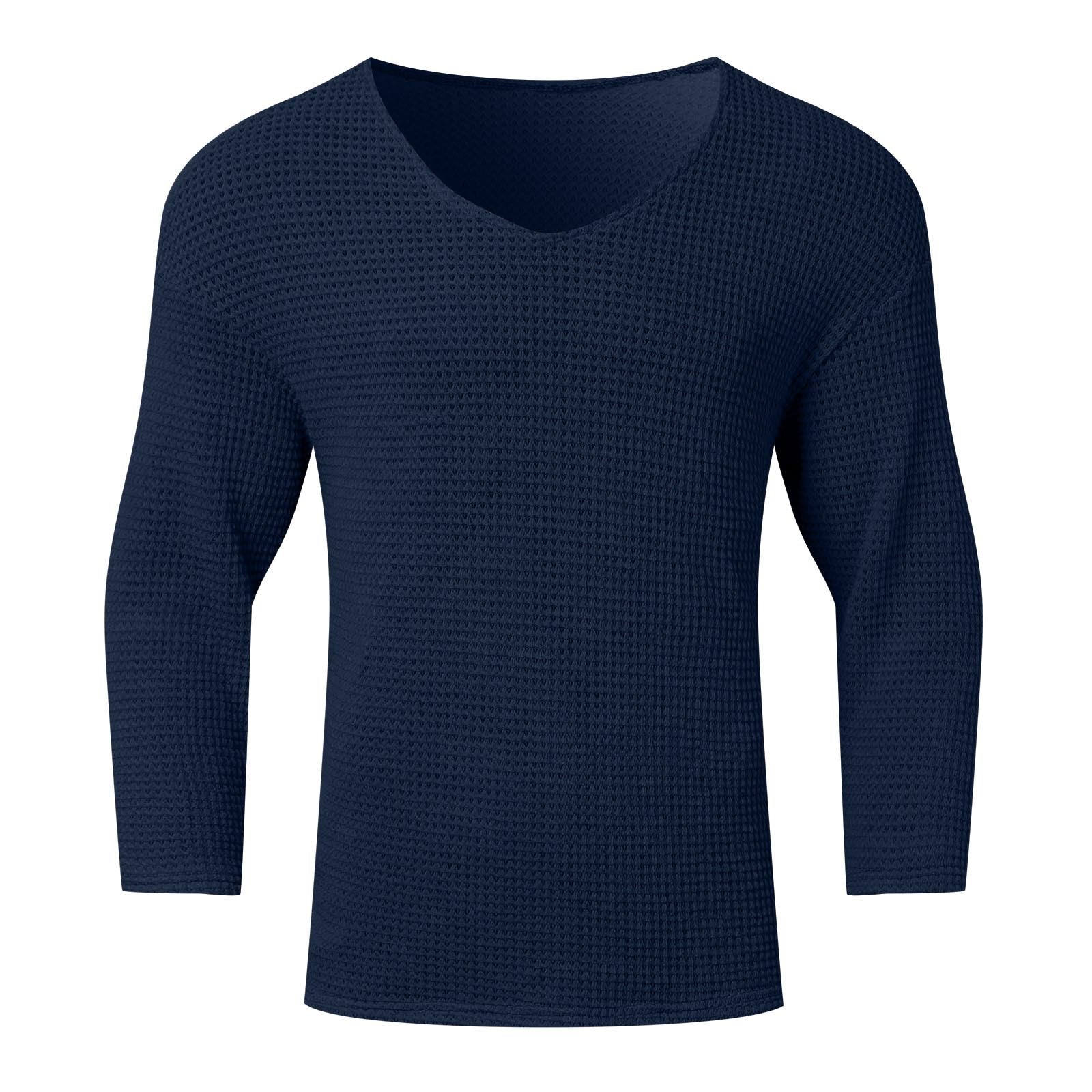 Herren nan strukturiertes Waffelstrick-Langarmshirt mit V-Ausschnitt und wärmendem Thermoeffekt R&B