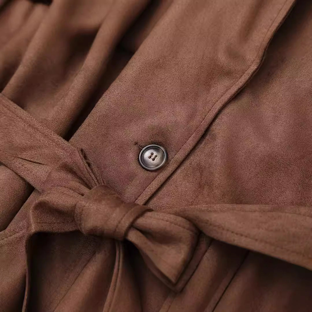 Damen elegante Suede Trenchcoat R&B