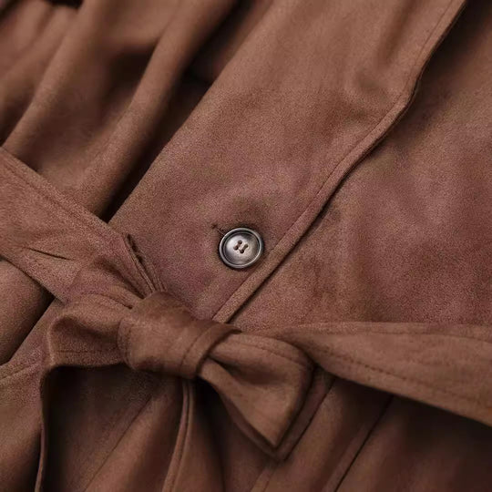 Damen elegante Suede Trenchcoat R&B