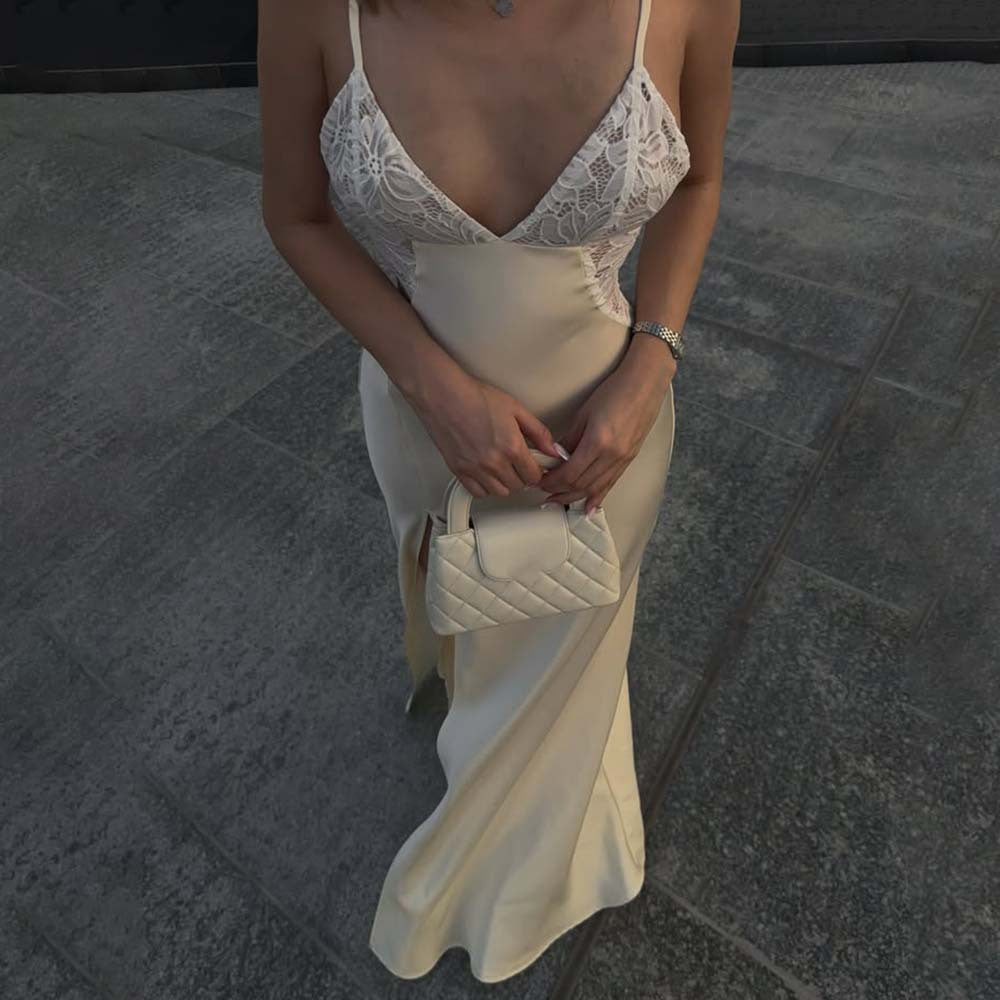 Damen Elegantes Maxikleid mit Spitzenbesatz R&B