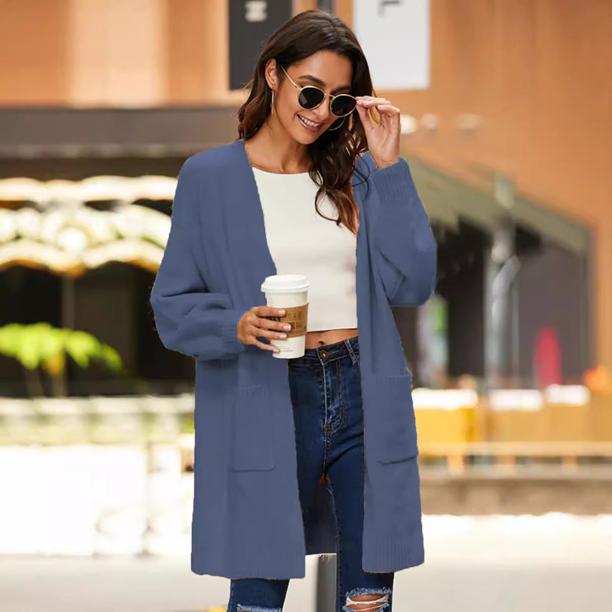 Damen Langer Strickcardigan mit weichem Griff und praktischen Taschen R&B
