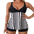 Damen Tankini-Set mit modernem Streifenmuster und figurumspielendem Oberteil R&B