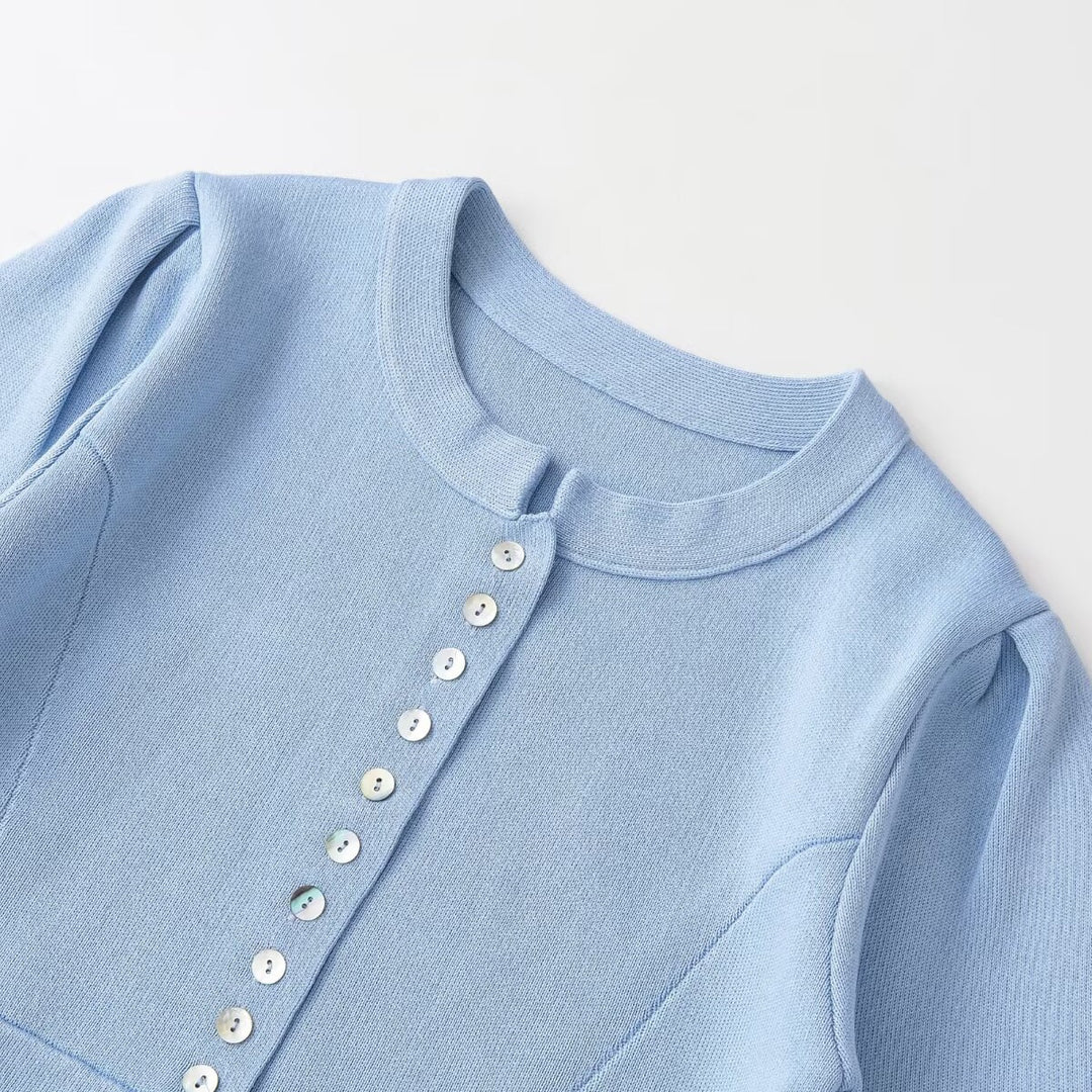 Damen elegantes Cardigan mit feinem Rippenmuster und dekorativen Knöpfen R&B