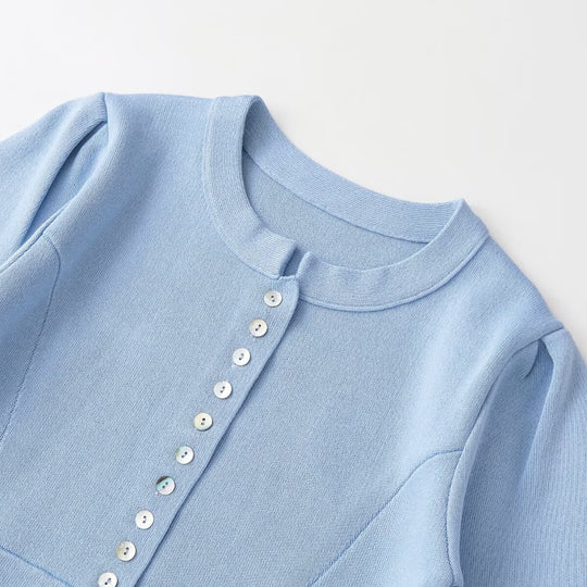 Damen elegantes Cardigan mit feinem Rippenmuster und dekorativen Knöpfen R&B