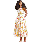 Damen Maxikleid mit floralem Design und elegantem Gürtel R&B