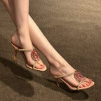 Damen elegante Pailletten-Sandalen mit verziertem Riemen R&B