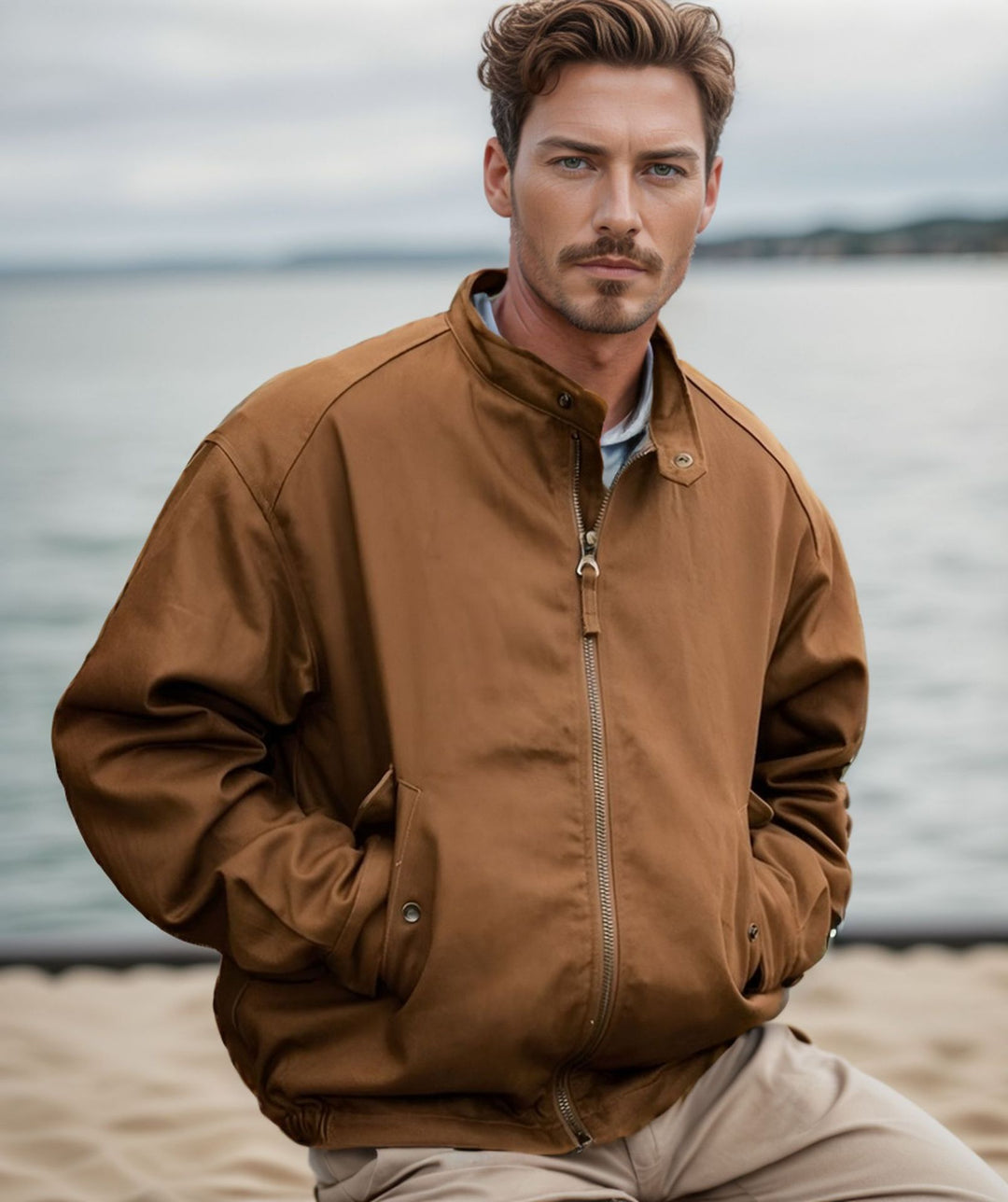 Herren funktionale Freizeitjacke im sportlichen Design mit gerundetem Kragen R&B