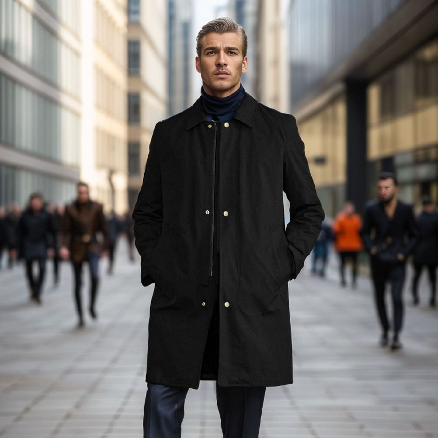 Herren modischer Übergangs-Mantel mit praktischen Taschen und wasserabweisendem Stoff R&B