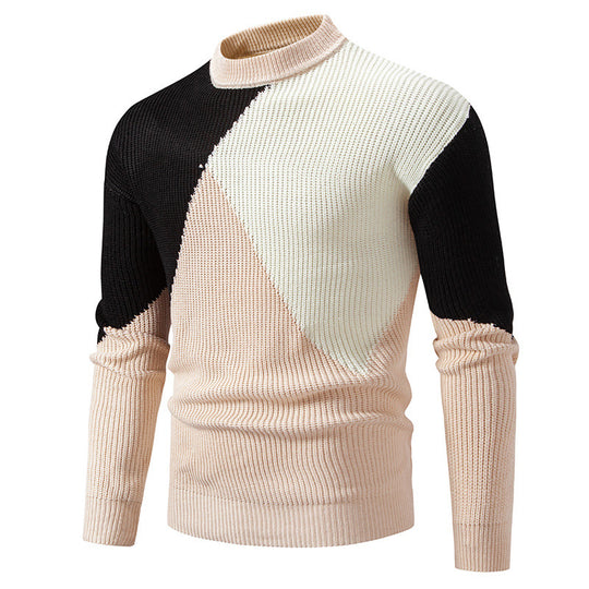 Herren modischer Rollkragenpullover mit grafischem Farbblockdesign R&B