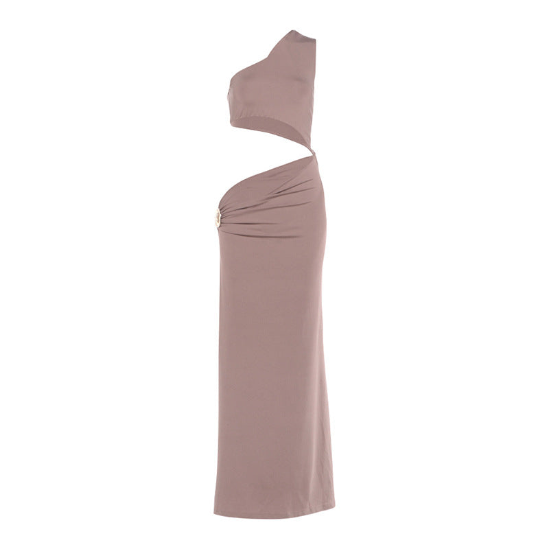 Damen Elegantes asymmetrisches Maxikleid mit Drapierung und dekorativem Detail R&B