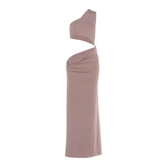 Damen Elegantes asymmetrisches Maxikleid mit Drapierung und dekorativem Detail R&B
