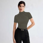 Damen elegantes Oberteil mit dekorativen Knopfdetails und modernem Stehkragen R&B