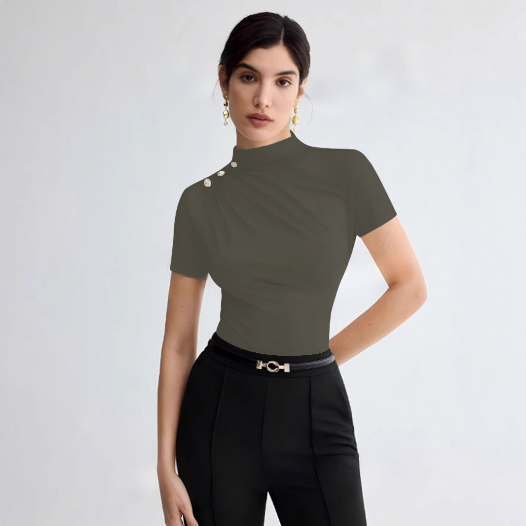 Damen elegantes Oberteil mit dekorativen Knopfdetails und modernem Stehkragen R&B