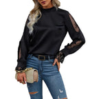 Damen Elegantes Oberteil mit transparenten Spitzeneinsätzen R&B