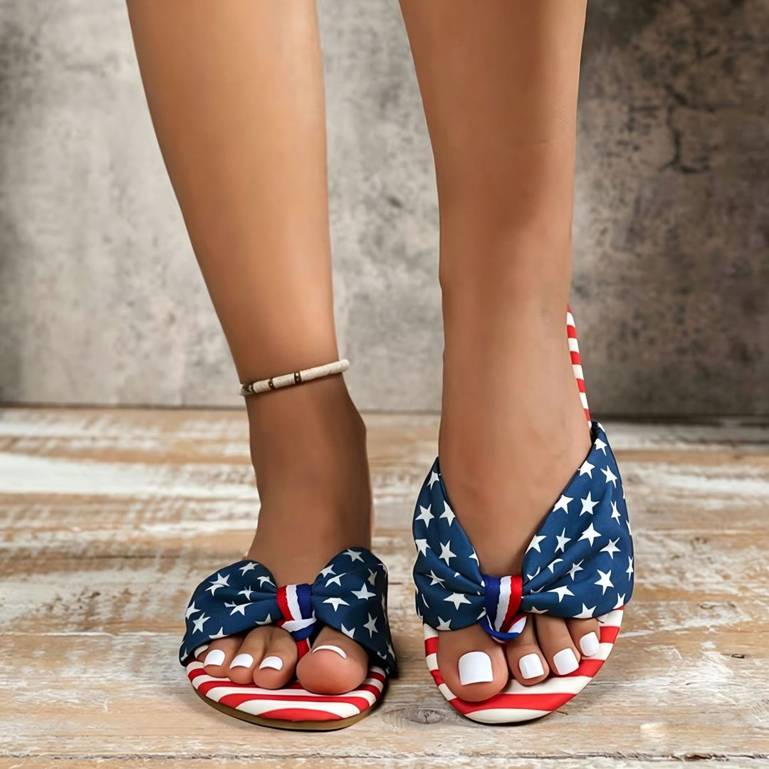 Damen Zehentrenner mit modischem Schleifen-Design und patriotischem Druck R&B