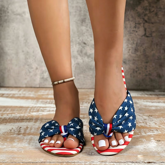 Damen Zehentrenner mit modischem Schleifen-Design und patriotischem Druck R&B