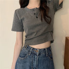 Damen Kurzarm Henley-Shirt