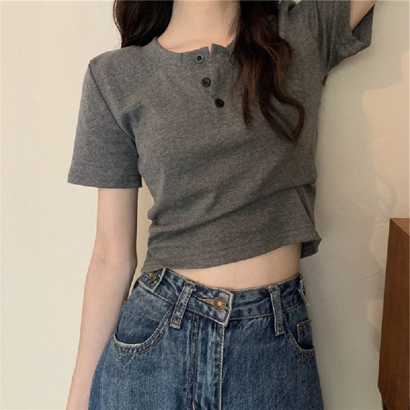 Damen Kurzarm Henley-Shirt
